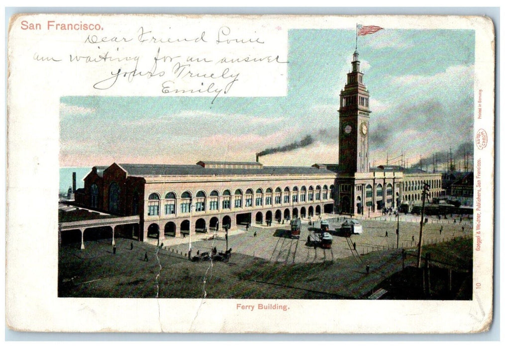 1905 Ferry Building Tower Clock San Francisco California CA Antique Postcard