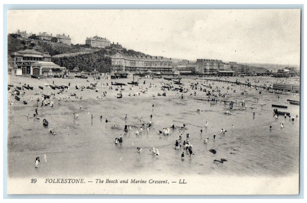 c1910 The Beach and Marine Crescent Folkestone Kent England Postcard