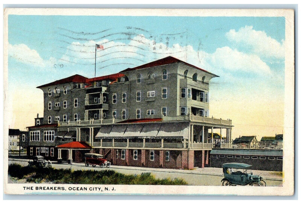 1921 The Breakers Building Cars Ocean City New Jersey NJ Posted Vintage Postcard