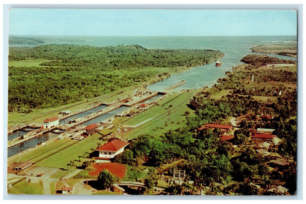 1963 Scene of Entering the Panama Canal Gatun Locks Vintage Posted Postcard