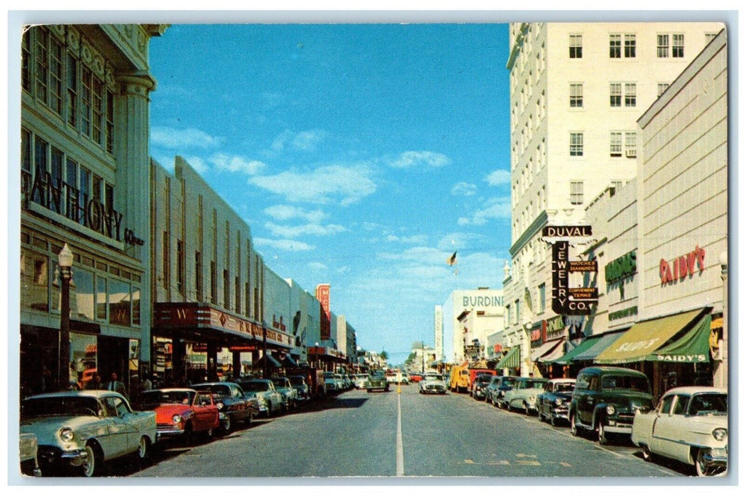 c1960 Busy Day Clematis Street Looking West West Palm Beach Florida FL Postcard