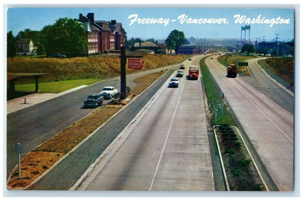 1960 Looking South Freeway Oregon Vancouver Washington WA Natural Color Postcard