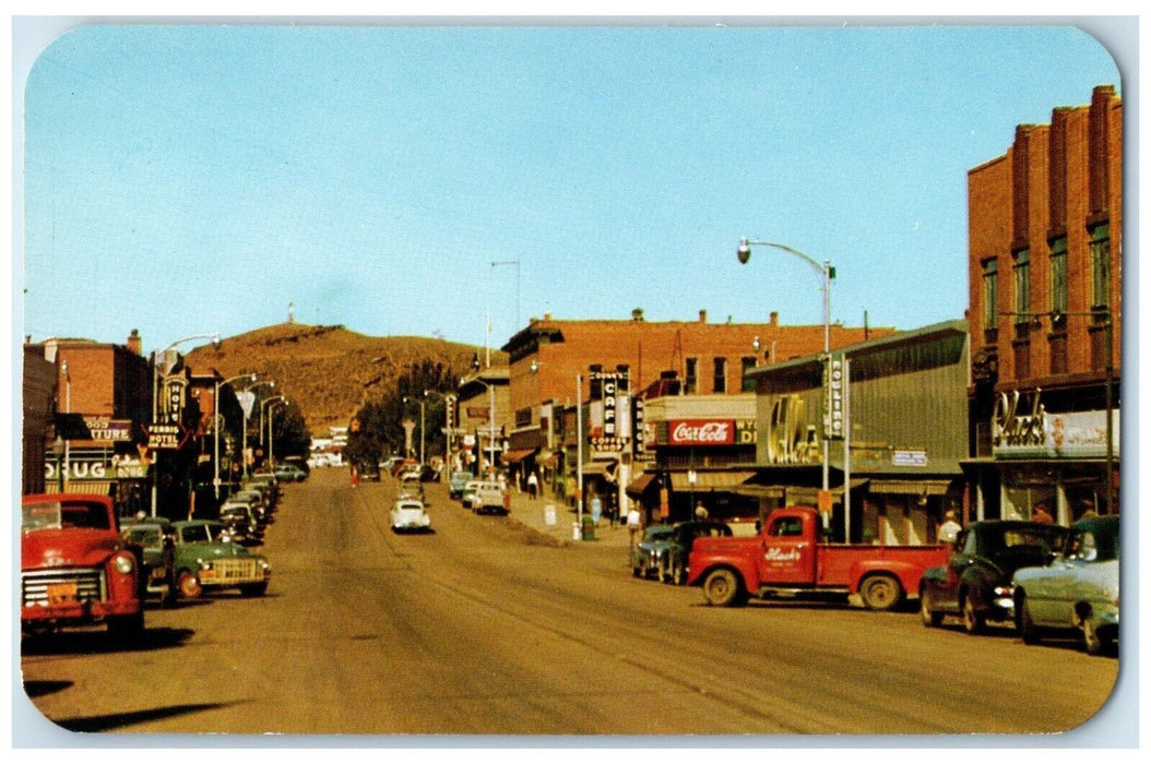 c1960 Busy Day Cedar Street Monument Hill Rawlins Wyoming WY Unposted Postcard