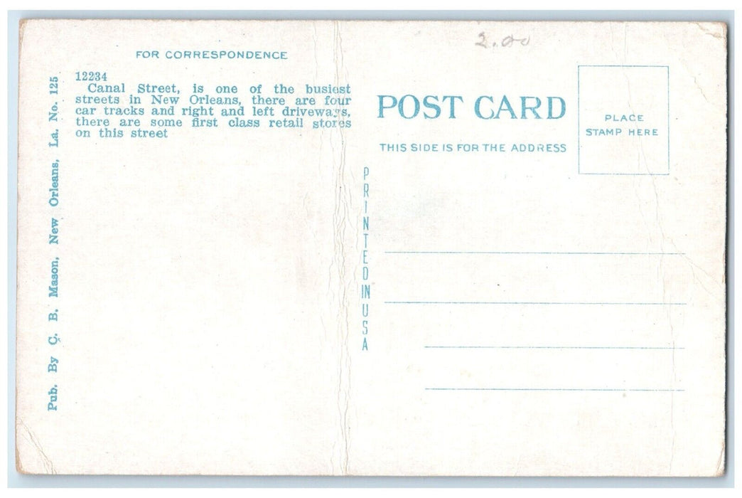 c1940 Canal Street Streetcar Exterior Building New Orleans Louisiana LA Postcard
