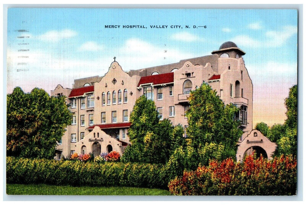 1941 Mercy Hospital Valley City Garrison North Dakota ND Vintage Postcard