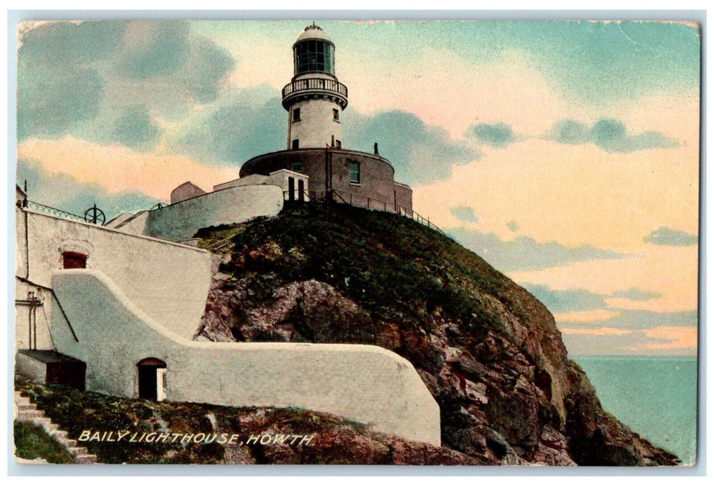 1913 View of Baily Lighthouse Howth Dublin Ireland Antique Posted Postcard