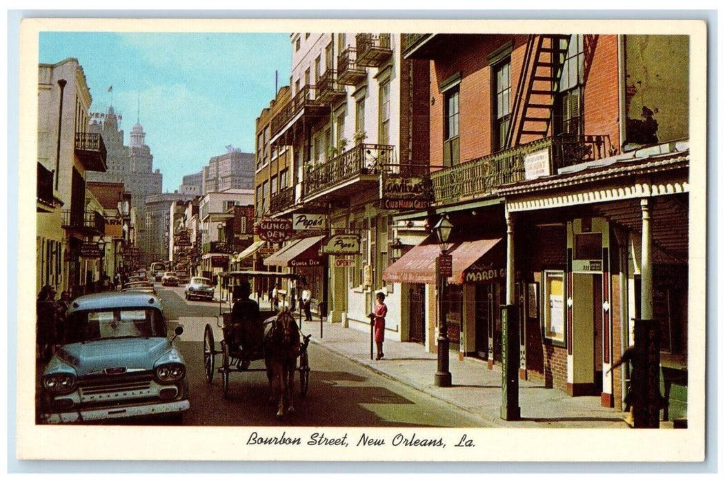 c1930's Bourbon Street View Cars Stores New Orleans Louisiana LA Postcard