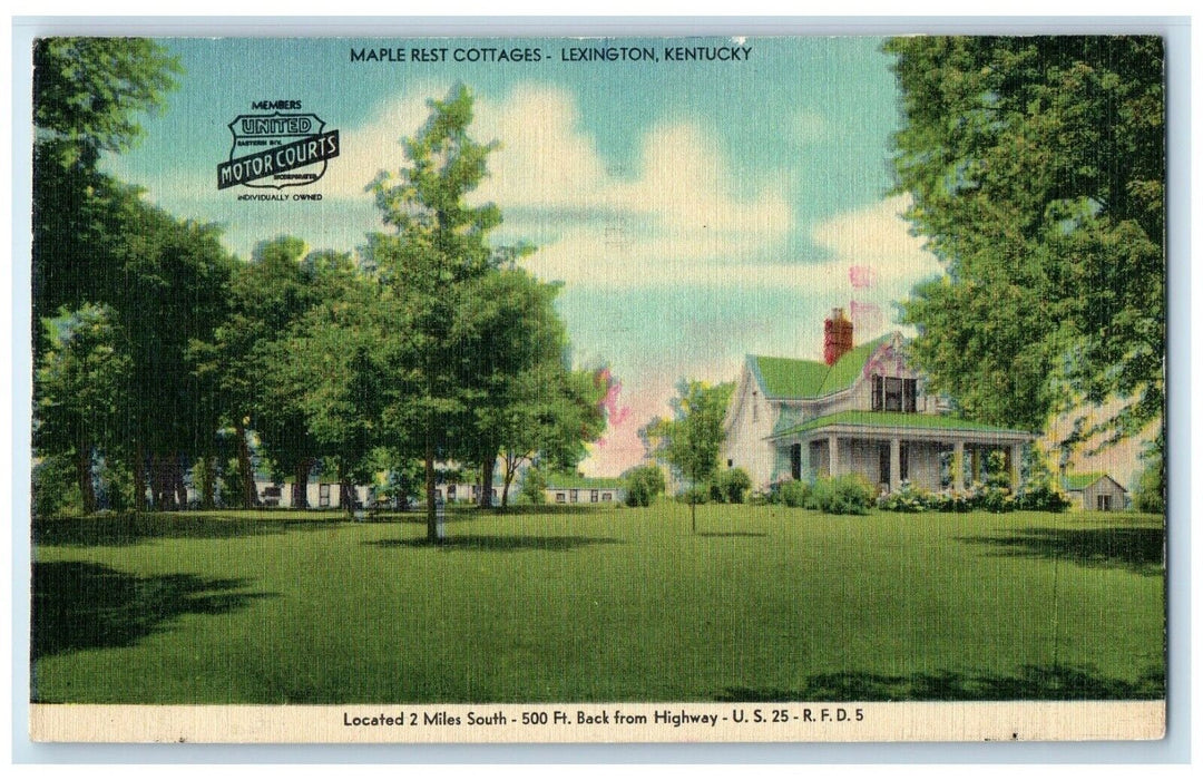 1943 Maple Rest Cottages Miles South Lexington Kentucky Vintage Antique Postcard