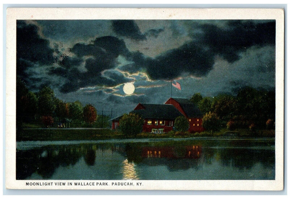 1916 Moonlight View Wallace Park Exterior Night Lake Paducah Kentucky Postcard