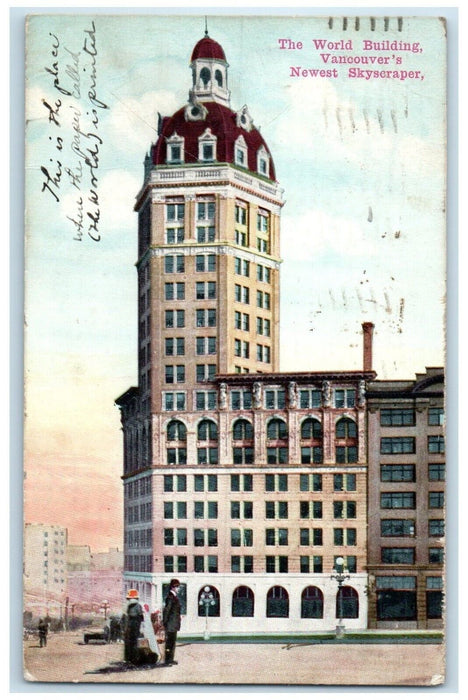 1913 Exterior View World Building Vancouver Newest Skyscraper Canada CA Postcard