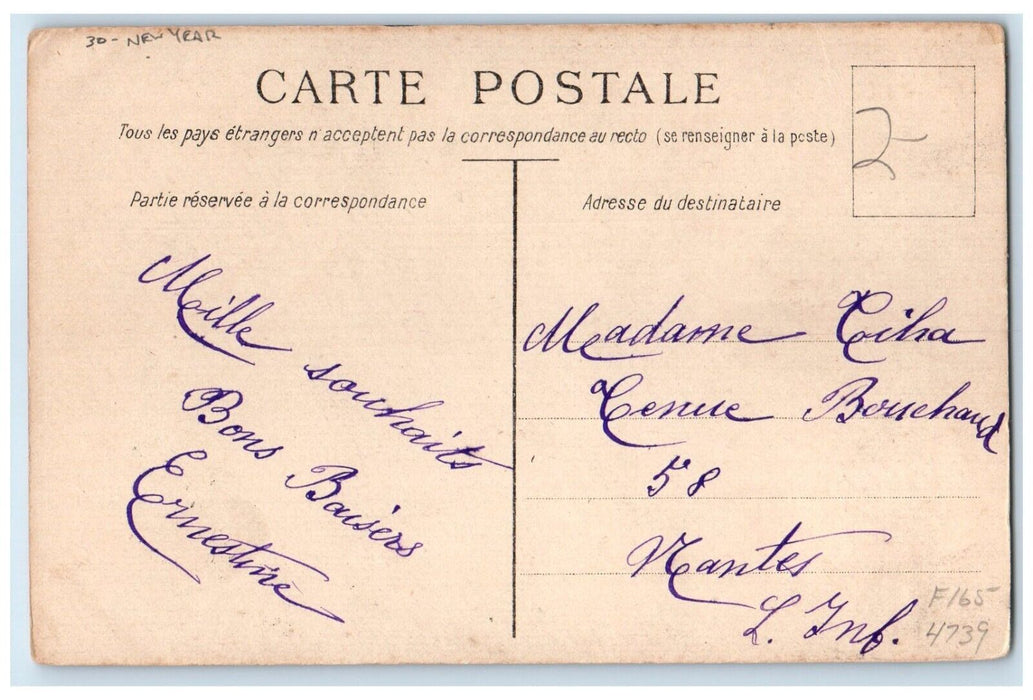 c1910's New Year Bonne Annee Cat Kittens Maude Serivener Antique Postcard