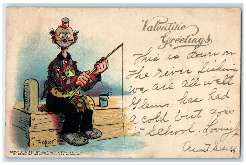 1907 Valentine Greetings Opper Fisaing Chicago Illinois IL Antique Postcard