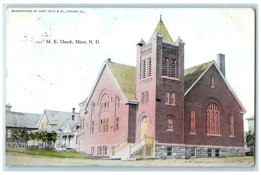 1910 Exterior View M. E. Church Building Minot North Dakota ND Vintage Postcard