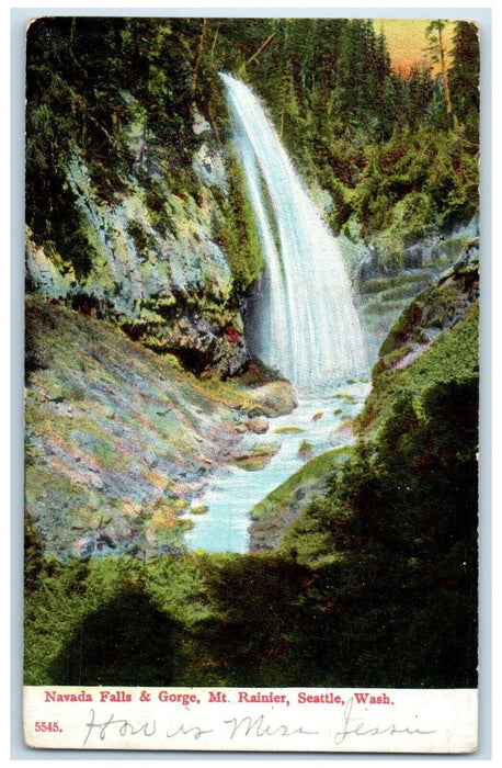 1907 Scenic View Navada Falls Gorge Mt Rainier Seattle Washington WA Postcard