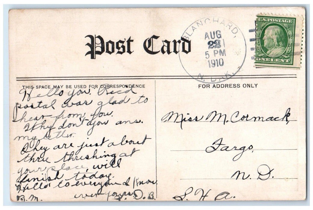 1910 Cute Puppy Dog I'm Not Pretty But I Get The Money Blanchard ND Postcard