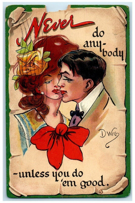 1911 Couple Romance Dwig Chicago Illinois IL Tuck's Posted Antique Postcard