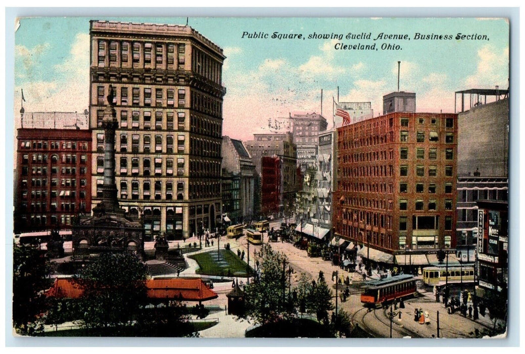 1911 Aerial View Public Square Euclid Avenue Business Section Cleveland Postcard