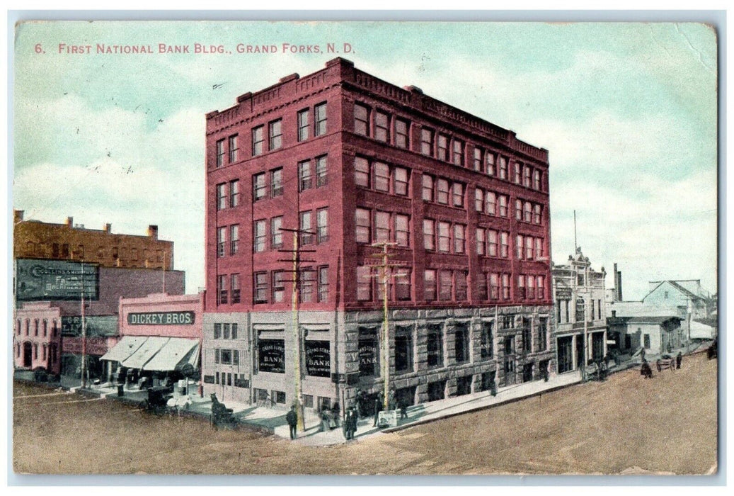 1908 Exterior First National Bank Building Grand Forks North Dakota ND Postcard