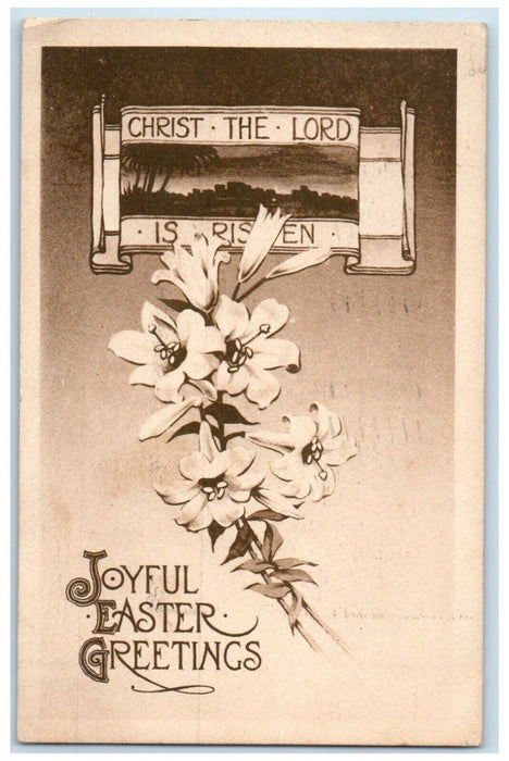 1912 Easter Greetings Lilies Flowers Tacoma Washington WA Antique Postcard
