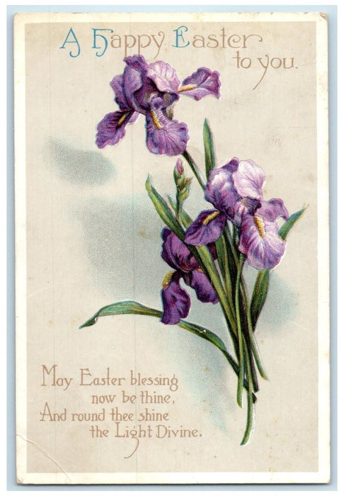 1910 Easter Purple Flowers Clapsaddle Seneca Castle New York NY Antique Postcard