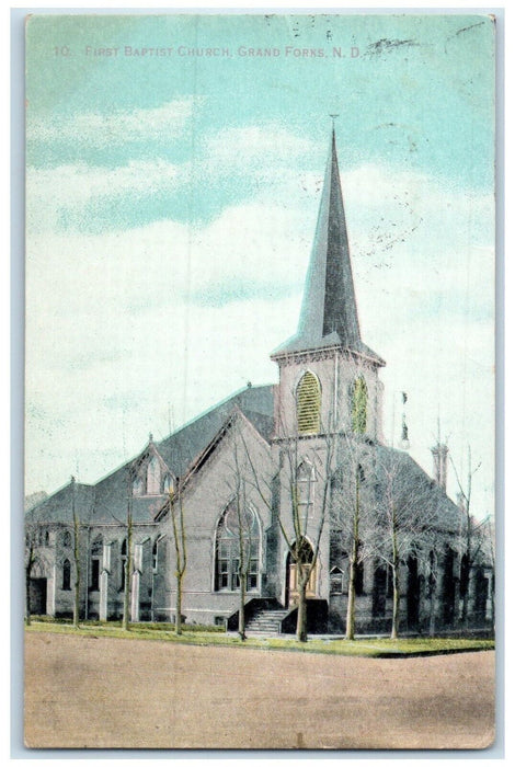 1908 Exterior View First Baptist Church Grand Forks North Dakota Posted Postcard