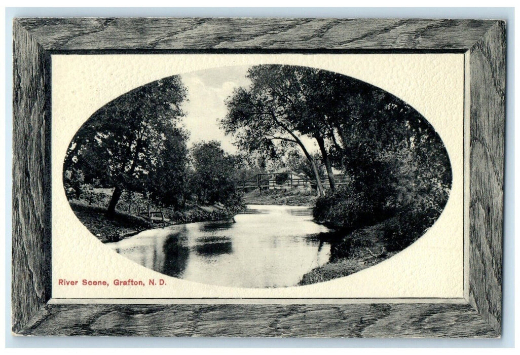 1910 Picture Frame River Scene Grafton North Dakota ND Vintage Antique Postcard