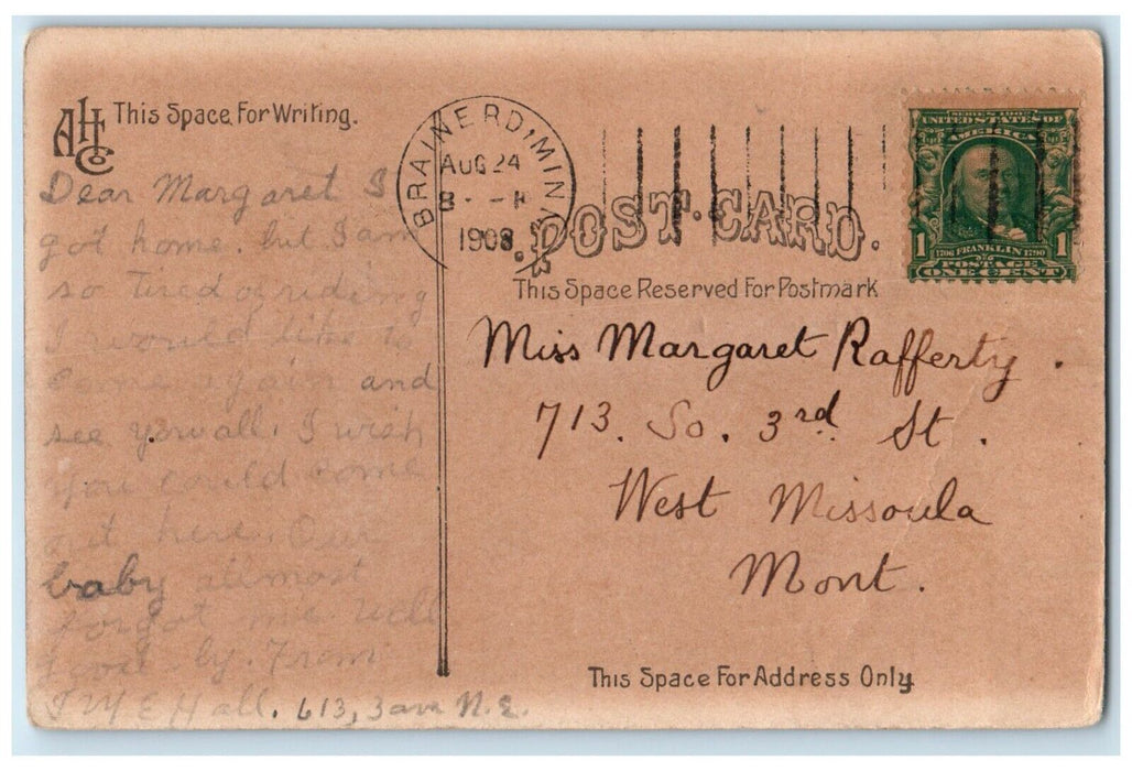 1908 Scenic View Boating Gilbert Lake Brainerd Minnesota Posted Vintage Postcard