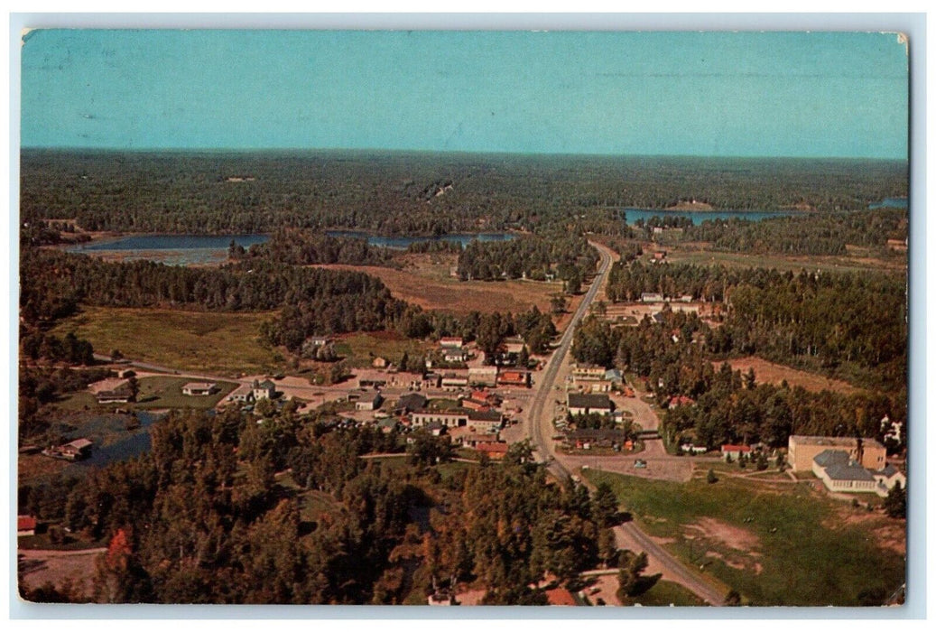1966 Aerial View Surrounded Lakes Buildings Longville Minnesota Antique Postcard