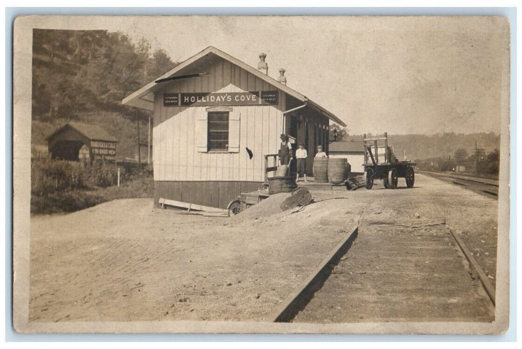 1909 Railroad Train Depot Weirton Holliday's Cove WV RPPC Photo Postcard
