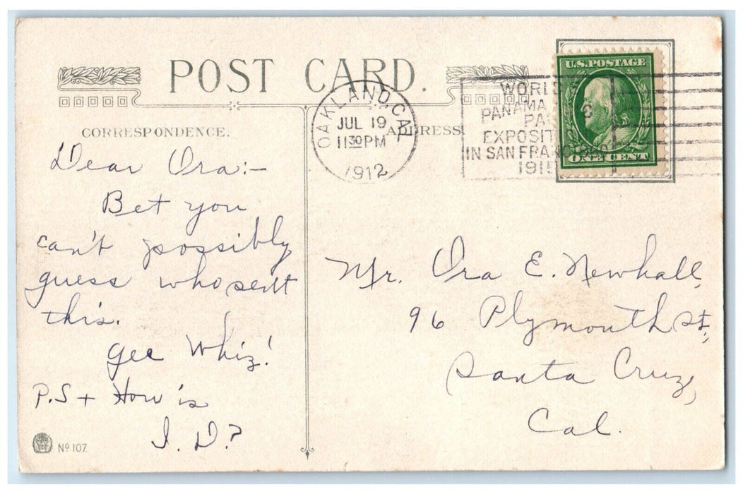1912 Dachshund Dog Animal Oakland California CA Posted Antique Postcard