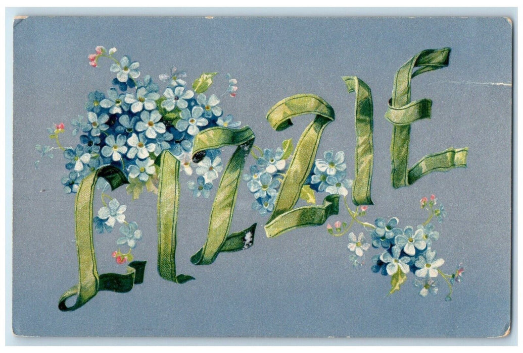 c1910's Lizzie Name Pansies Flowers Large Letters Unposted Antique Postcard