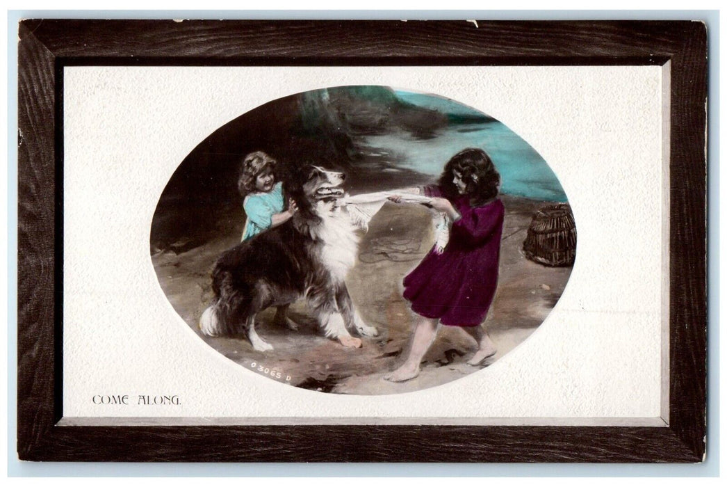 c1910's Collie Dog And Girls Playing Embossed RPPC Photo Antique Postcard
