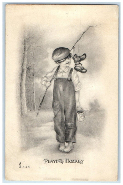 1911 Boy Fishing Playing Hookey Santa Maria California CA Antique Postcard
