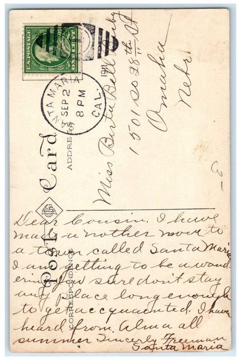 1911 Boy Fishing Playing Hookey Santa Maria California CA Antique Postcard