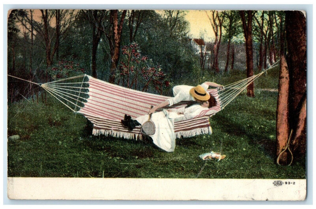c1910's Couple Kissing Romance Hammock Posted Antique Postcard