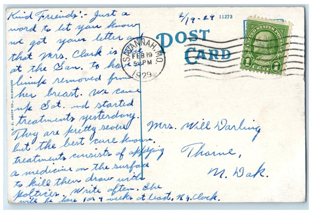 1929 Dr. Nichol's Sanatorium For Cancer Savannah Missouri MO Vintage Postcard