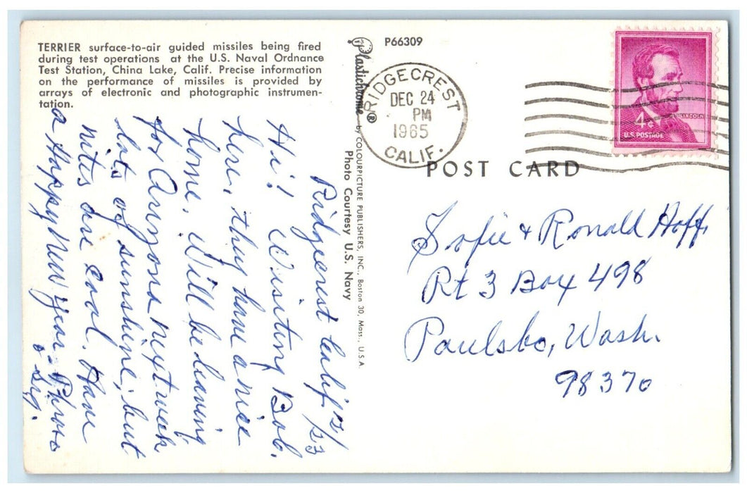 1965 Terrier Surface-to-Air US Naval Ordnance Test Station California Postcard