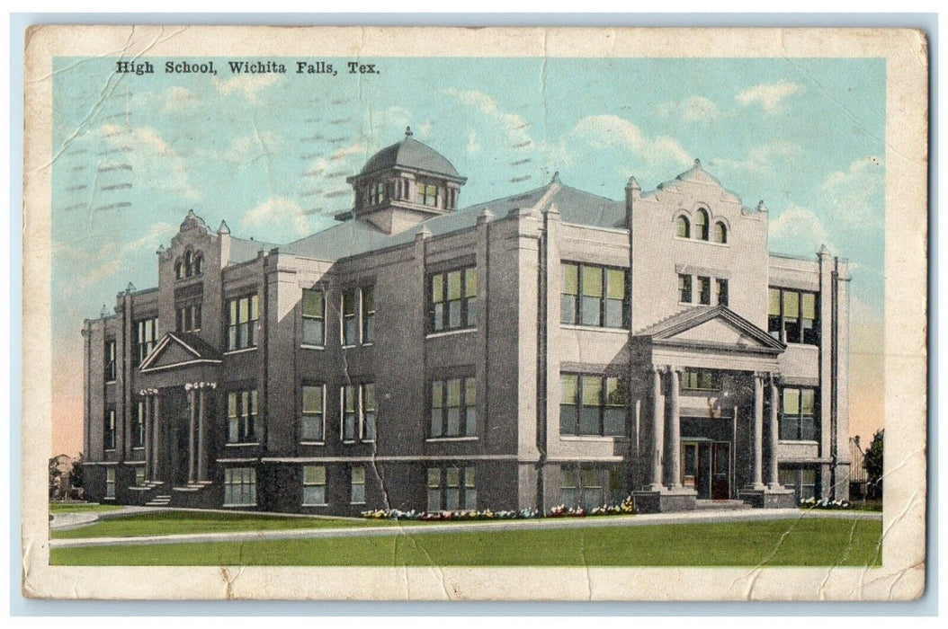 1920 High School Building Wichita Falls Texas TX Posted Vintage Postcard