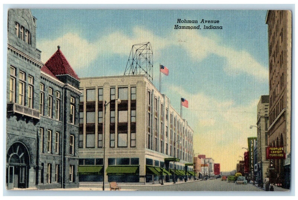 1955 Hohman Avenue Credit Clothes Cars Hammond Indiana IN Vintage Postcard
