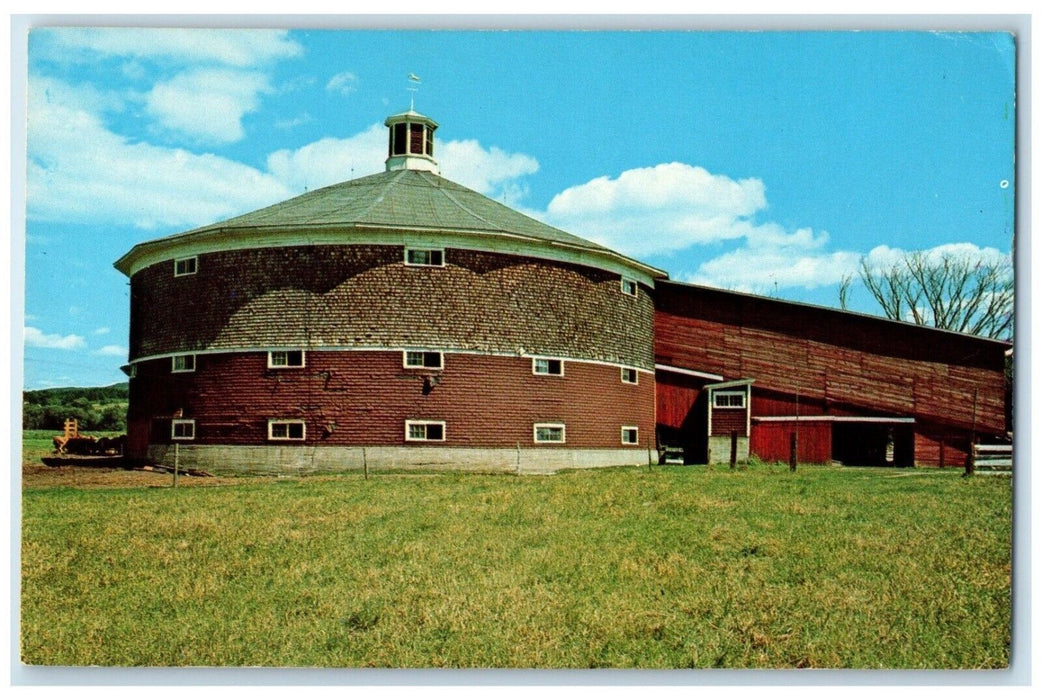 1960 Round Barn Exterior Building Field Newbury Vermont Vintage Antique Postcard