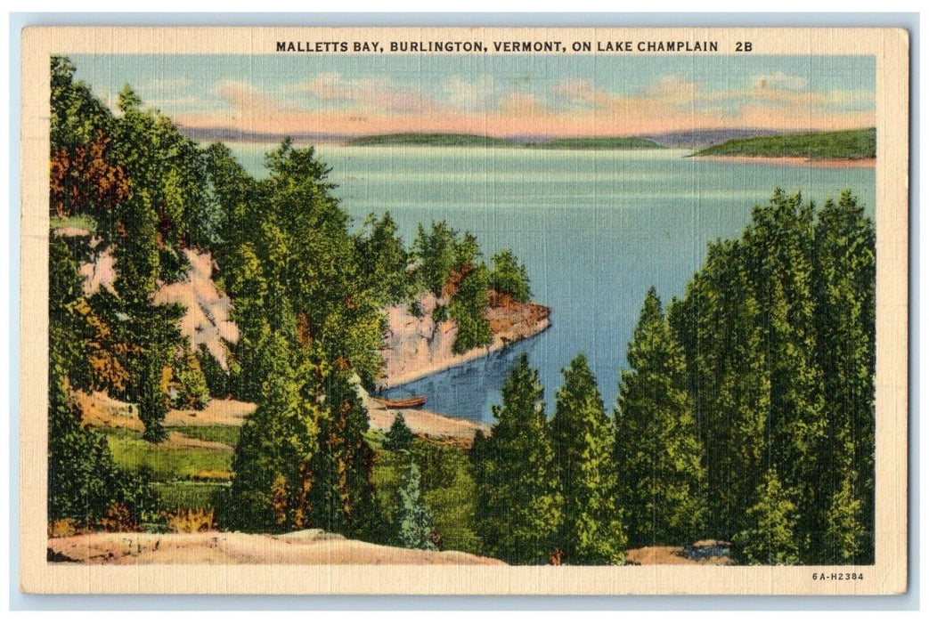1943 Malletts Bay Burlington Vermont Lake Champlain River Trees Vintage Postcard