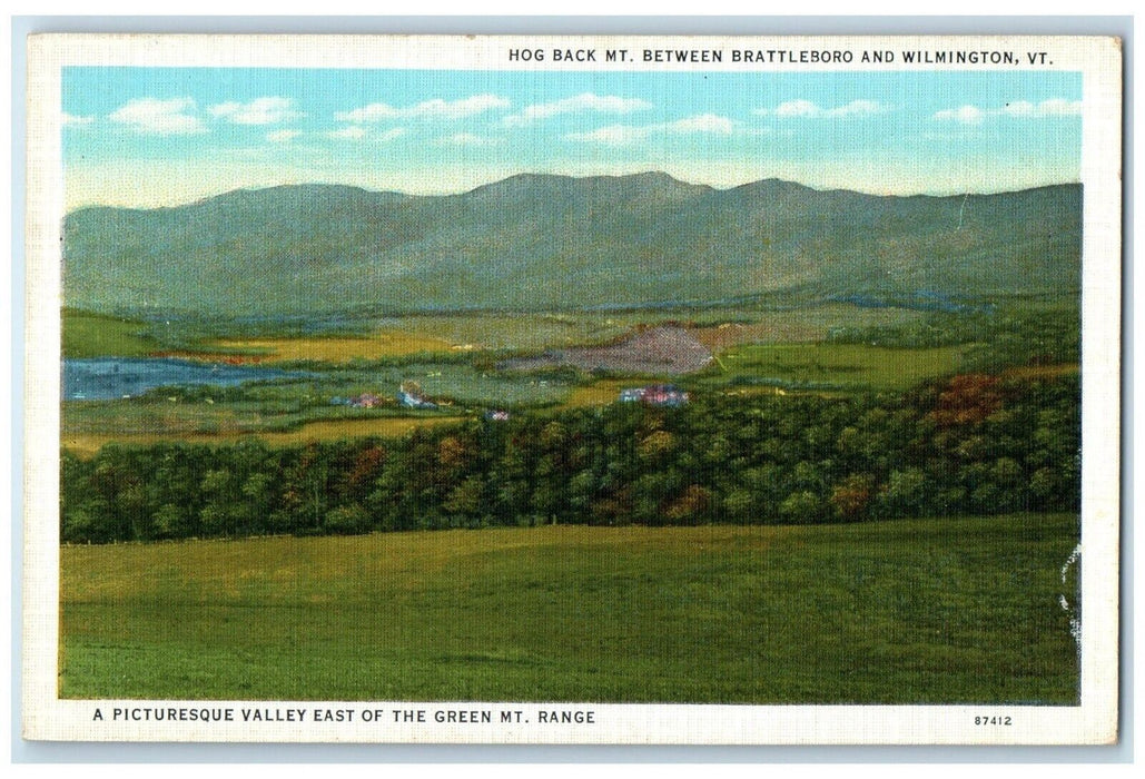 c1940 Hog Back Mt. Between Brattleboro Valley East Wilmington Vermont Postcard