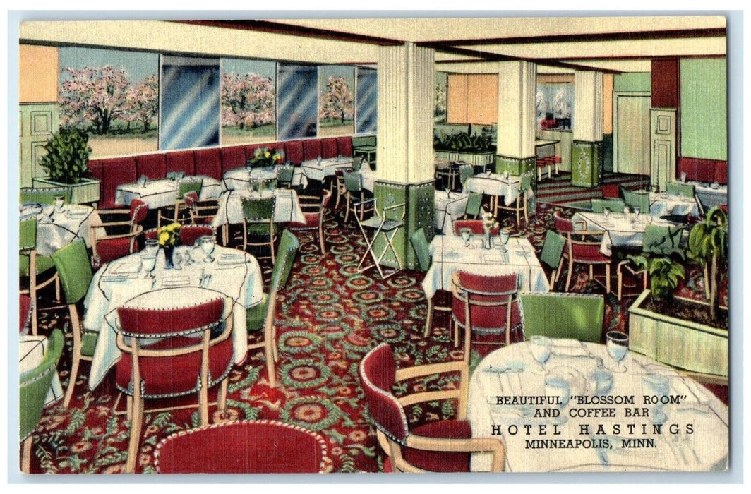 c1940 Blossom Room Coffee Bar Hotel Hastings Minneapolis Minnesota MN Postcard