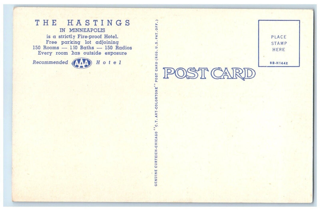 c1940 Blossom Room Coffee Bar Hotel Hastings Minneapolis Minnesota MN Postcard
