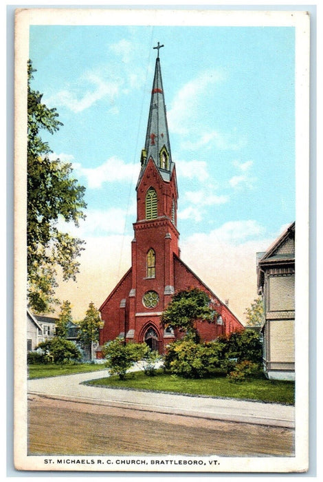 c1920 St. Michaels R.C. Church Exterior Building Brattleboro Vermont VT Postcard