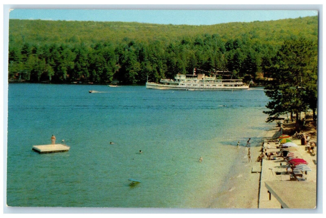 1960 MV Mt Washington Passing Sandy Point Beach Alton Bay New Hampshire Postcard