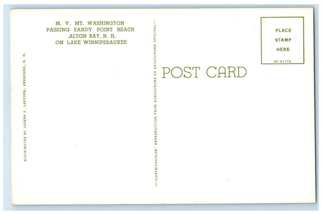 1960 MV Mt Washington Passing Sandy Point Beach Alton Bay New Hampshire Postcard