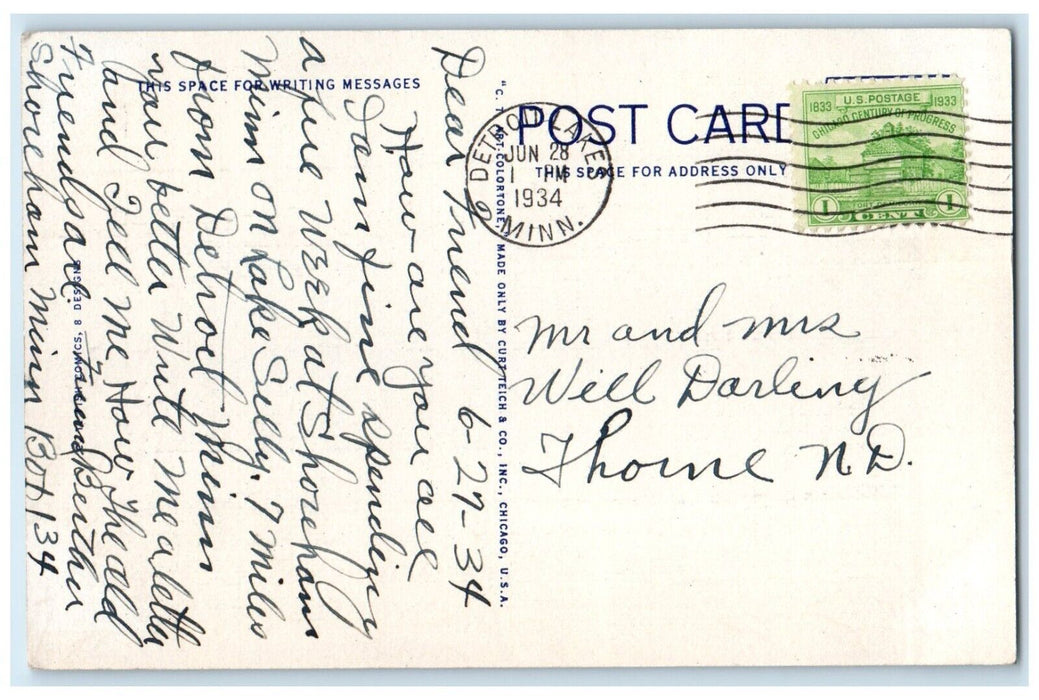 1934 Come On Up Fishin's Great Detroit Lakes Minnesota Antique Vintage Postcard