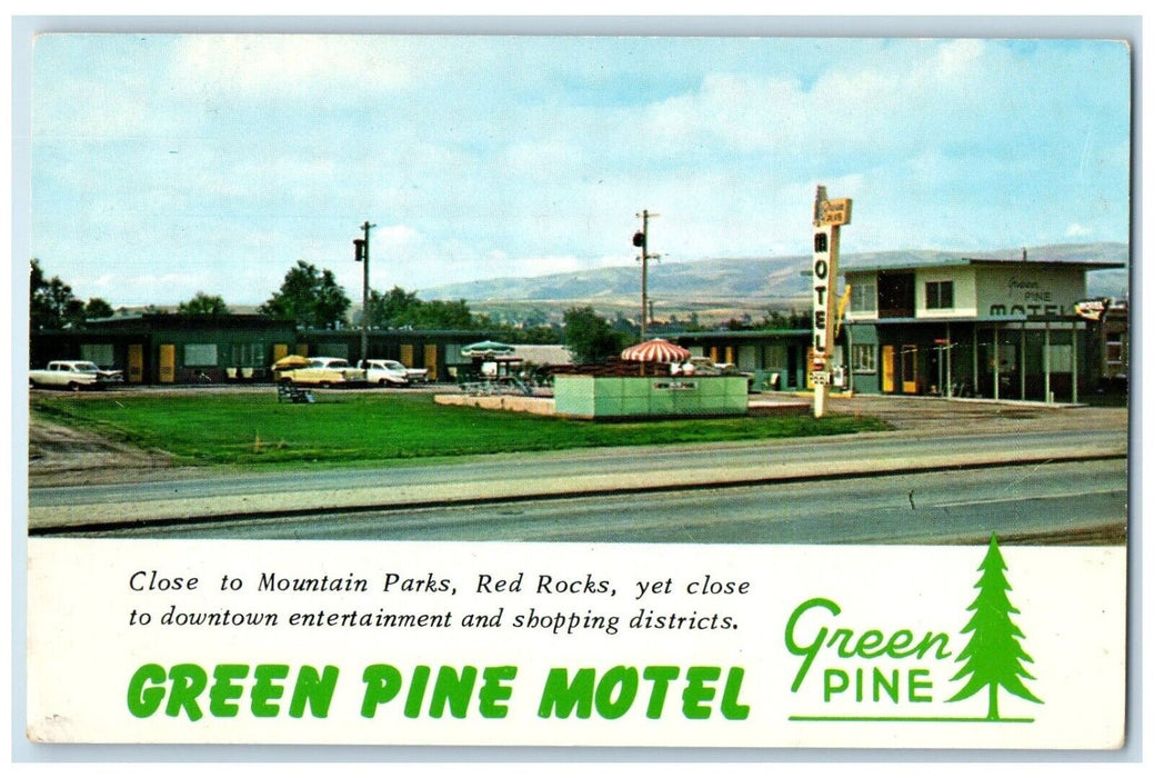 c1960's Green Pine Motel Roadside Cars Denver Colorado CO Vintage Postcard