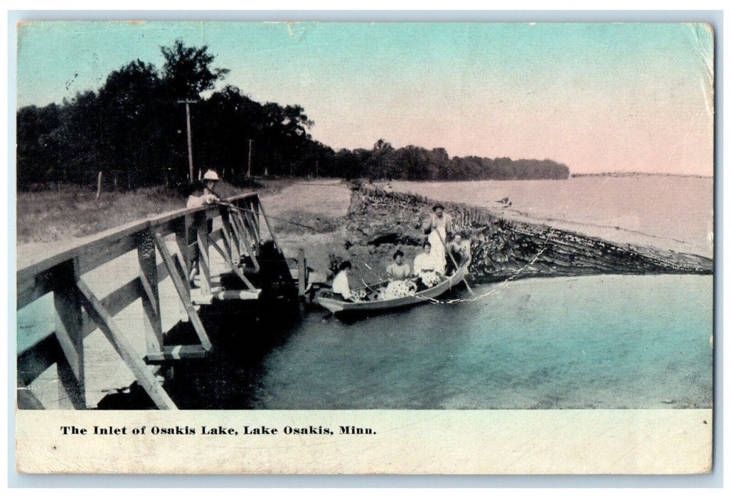 1915 Inlet Osakis Lake Bridge Boat Lake Osakis Minnesota Posted Vintage Postcard
